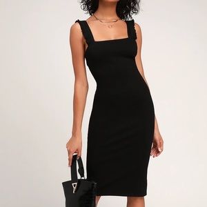 Persuasion Black Ruffled Bodycon Midi Dress